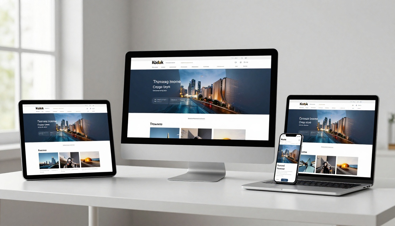Digital catalog displayed across desktop monitor, tablet, and smartphone