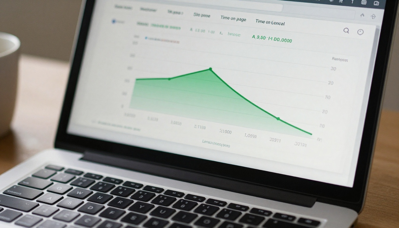 Laptop showing analytics dashboard with brochure engagement metrics Laptop showing analytics dashboard with brochure engagement metrics