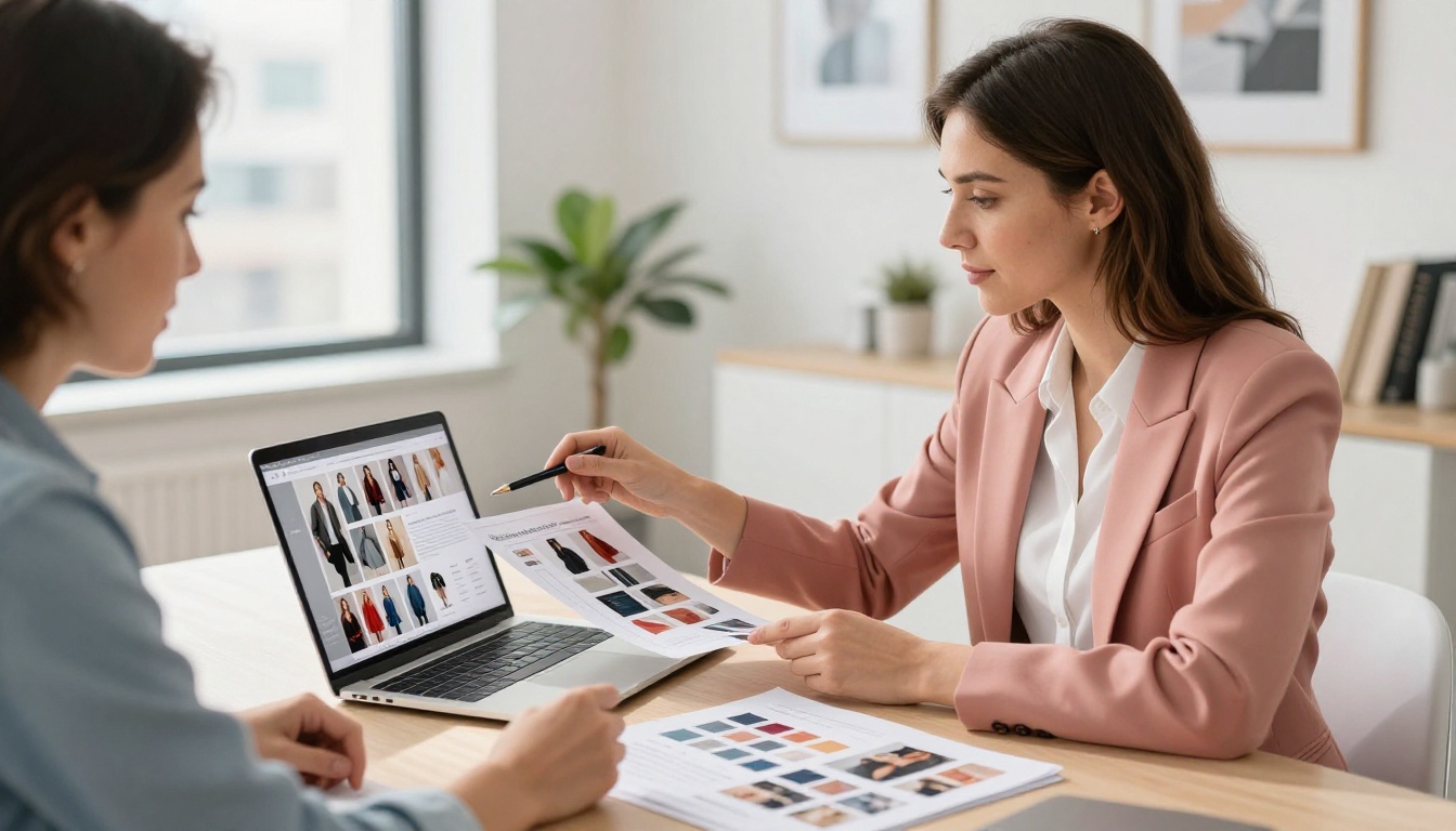 Marketing professionals reviewing a beautifully designed digital catalog flipbook together on a laptop in a bright modern office