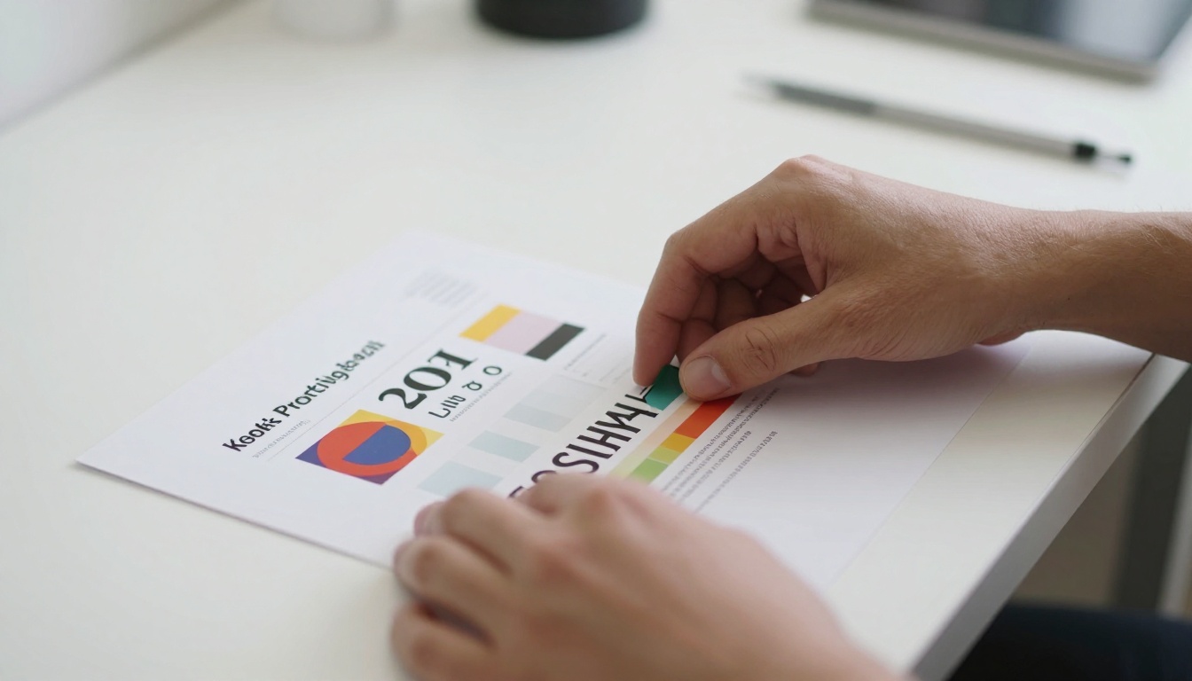 Creative professional's hands placing a printed design portfolio onto a scanner surface in a clean minimalist studio