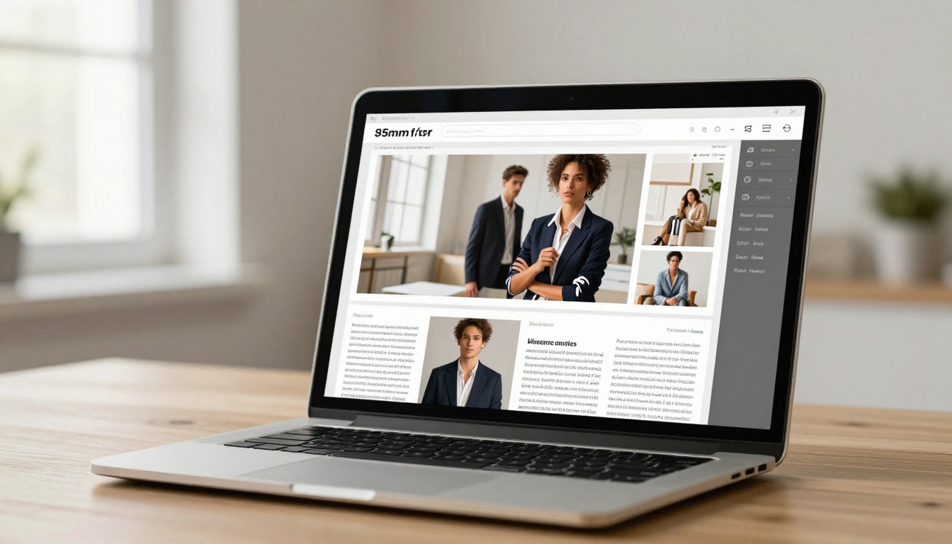 Laptop screen showing digital magazine flipbook interface in minimal white home office