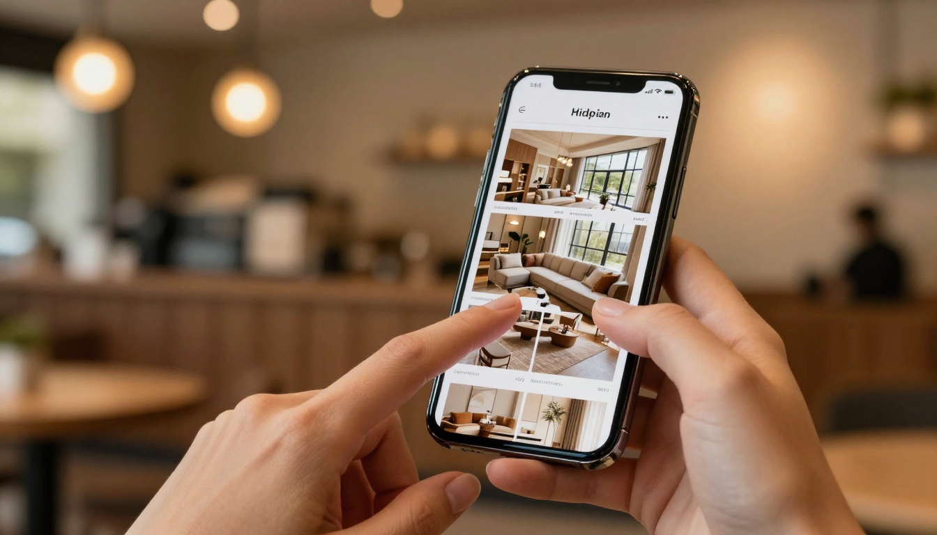 Buyer scrolling through a property digital brochure on smartphone