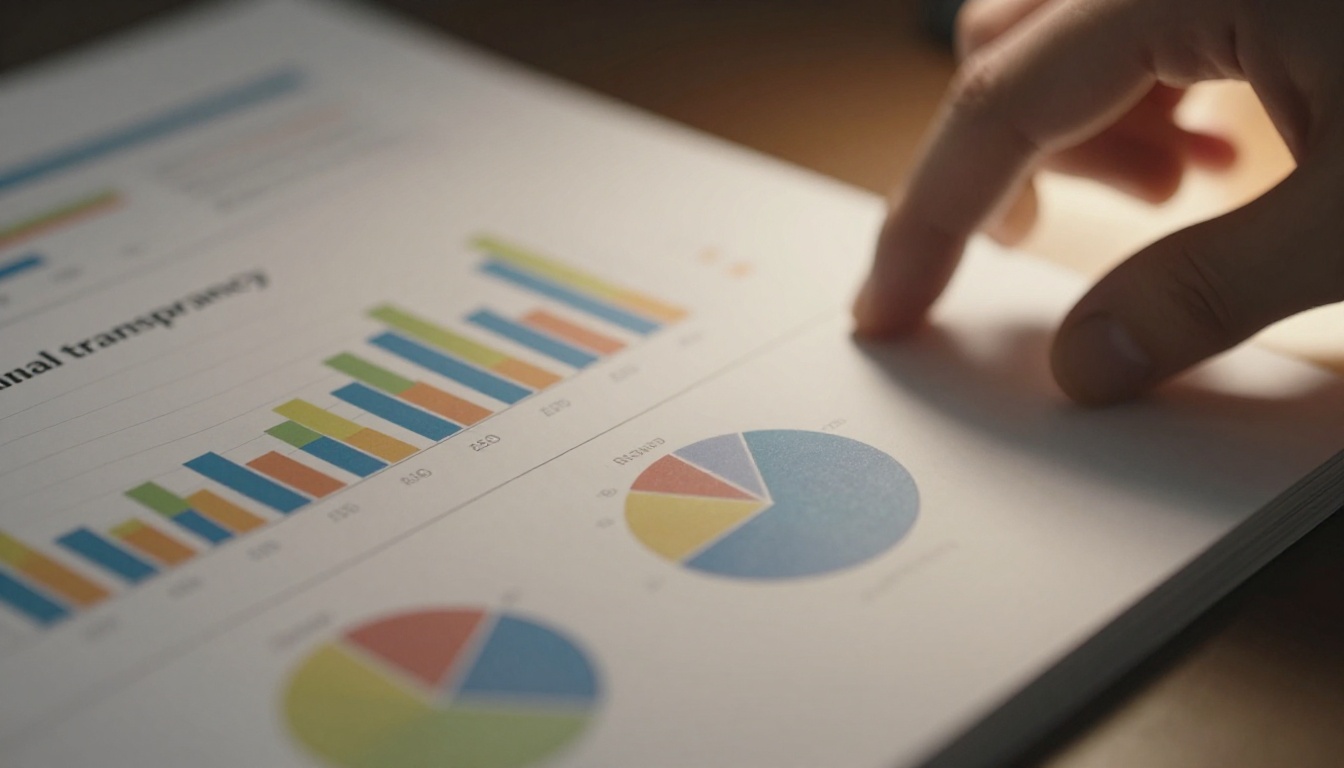 Close-up of financial transparency section in annual report with charts and graphs