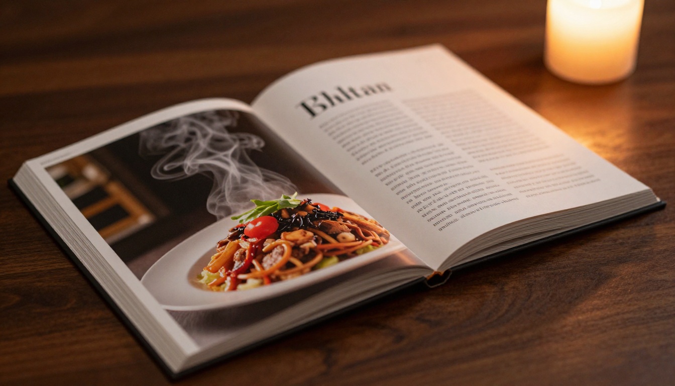 Premium open flipbook page spread with editorial typography and gourmet photography