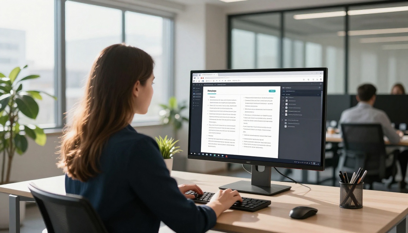 Business professional converting PDF at a standing desk Business professional converting PDF at a standing desk
