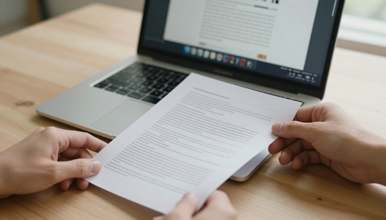 Hands uploading a PDF magazine file to a laptop in a bright home office