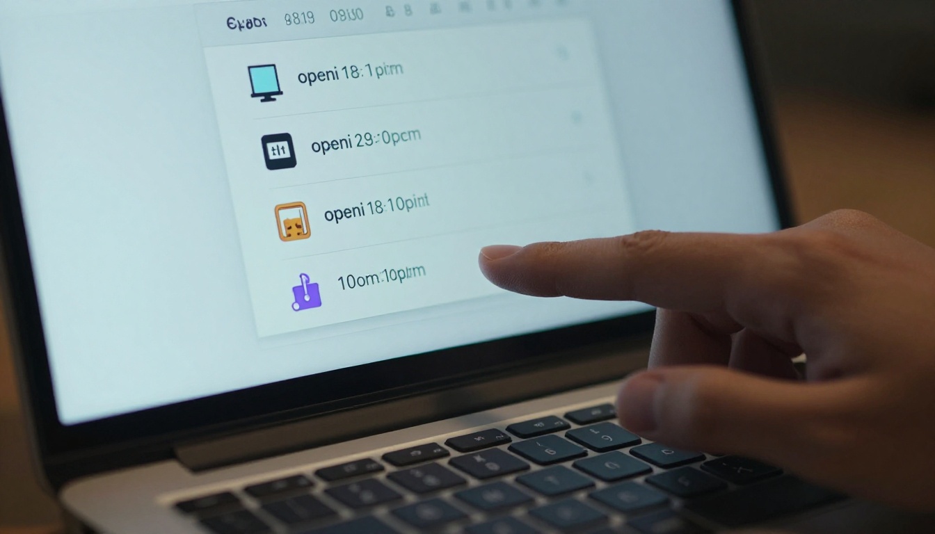 Laptop screen showing email tracking interface with open timestamps and session data