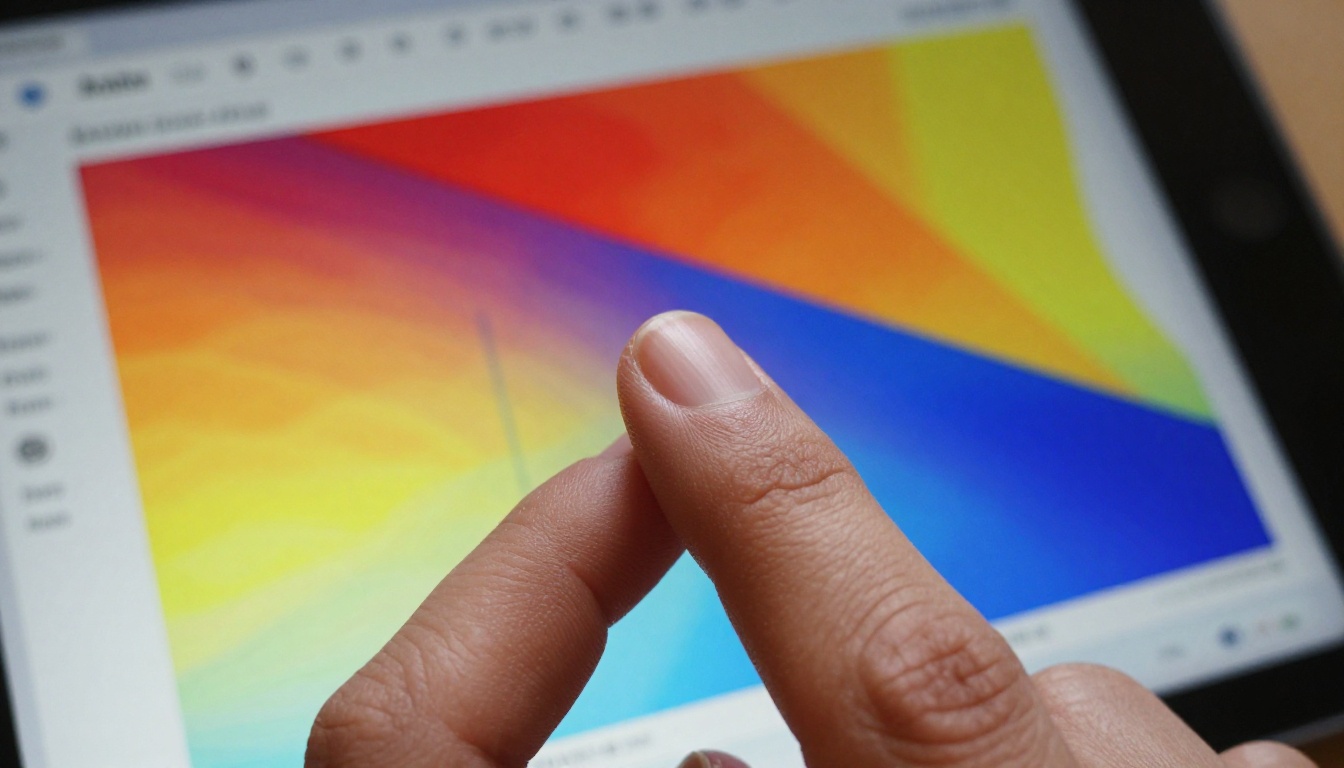Finger touching a heat map data point on a tablet analytics screen showing attention areas