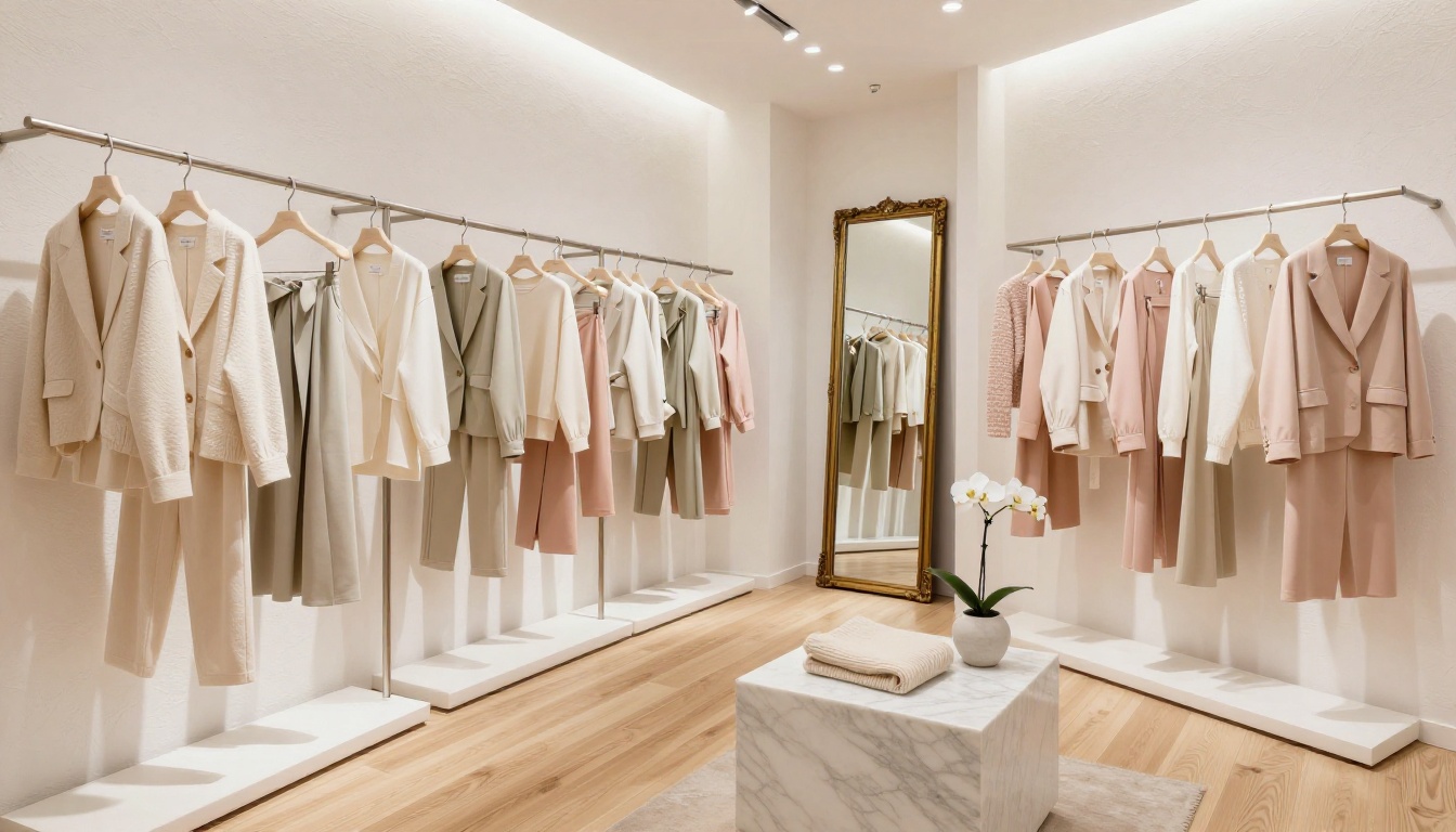 Luxury fashion boutique interior with curated seasonal collection