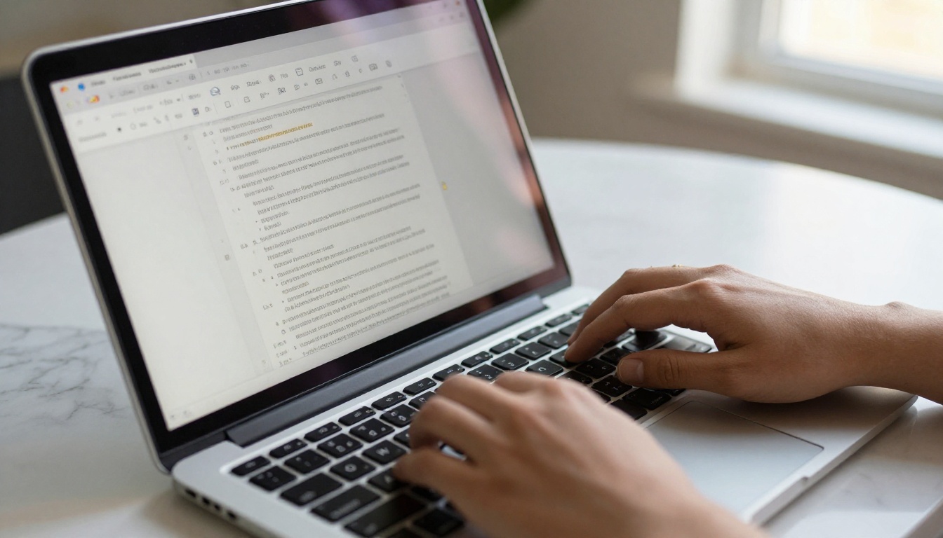 Person working in Google Docs on a laptop at a bright modern desk