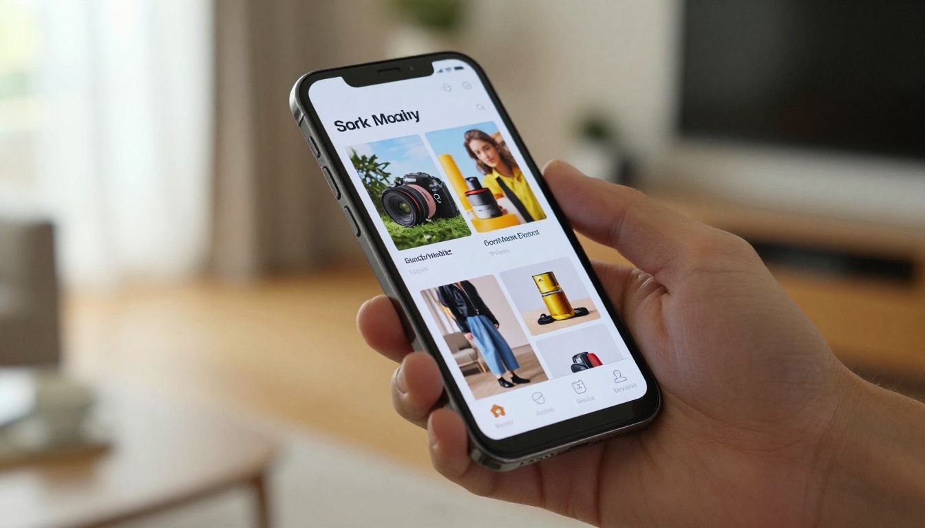 Person holding a smartphone displaying a mobile-optimized product catalog Person holding a smartphone displaying a mobile-optimized product catalog