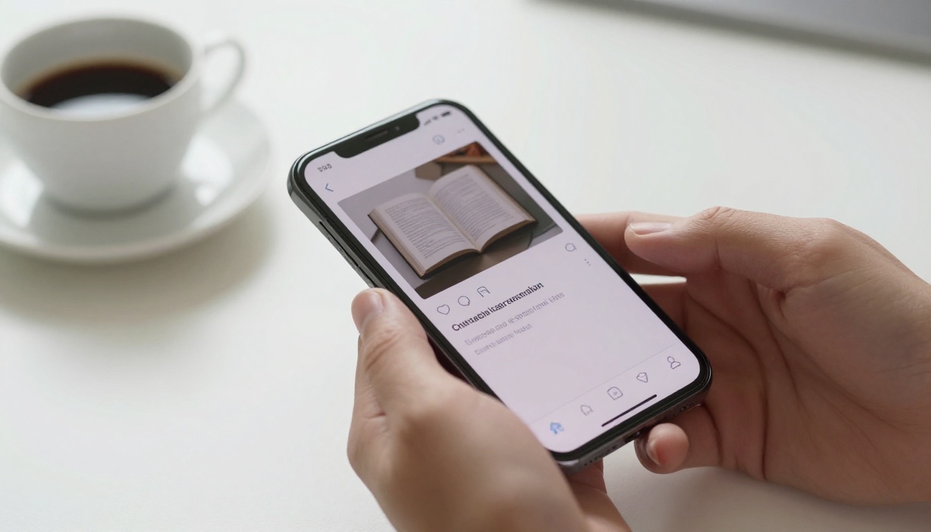 Person sharing a flipbook link on a smartphone at a clean white desk