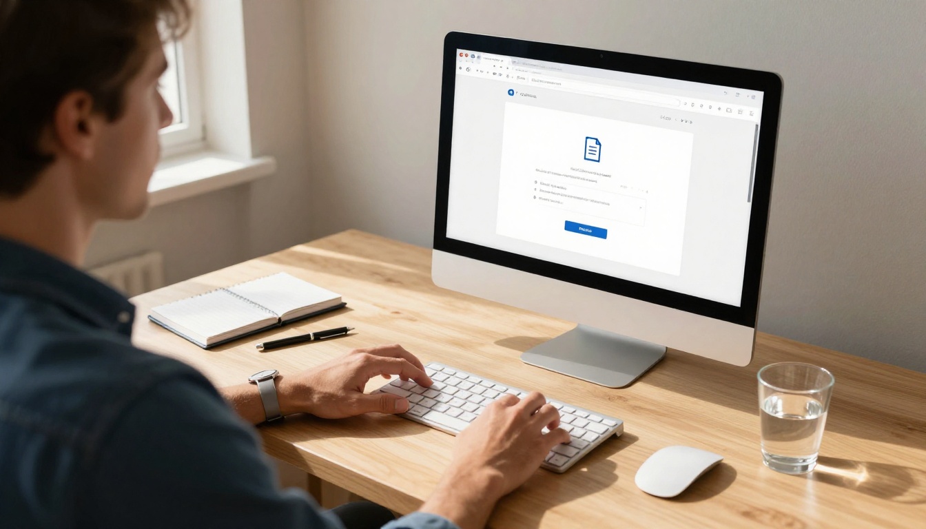Man uploading a resume PDF to a web interface on an iMac Man uploading a resume PDF to a web interface on an iMac