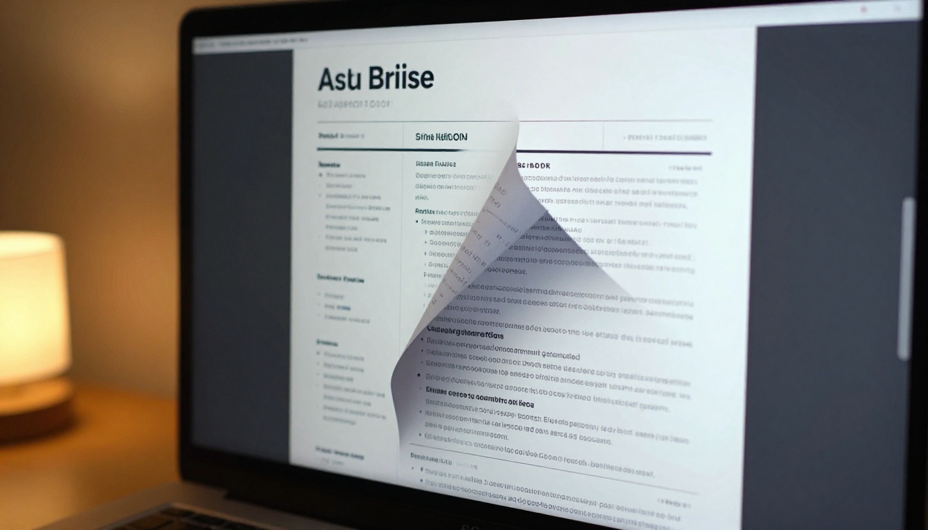 Close-up of a monitor showing a mid-turn page animation on a resume flipbook Close-up of a monitor showing a mid-turn page animation on a resume flipbook
