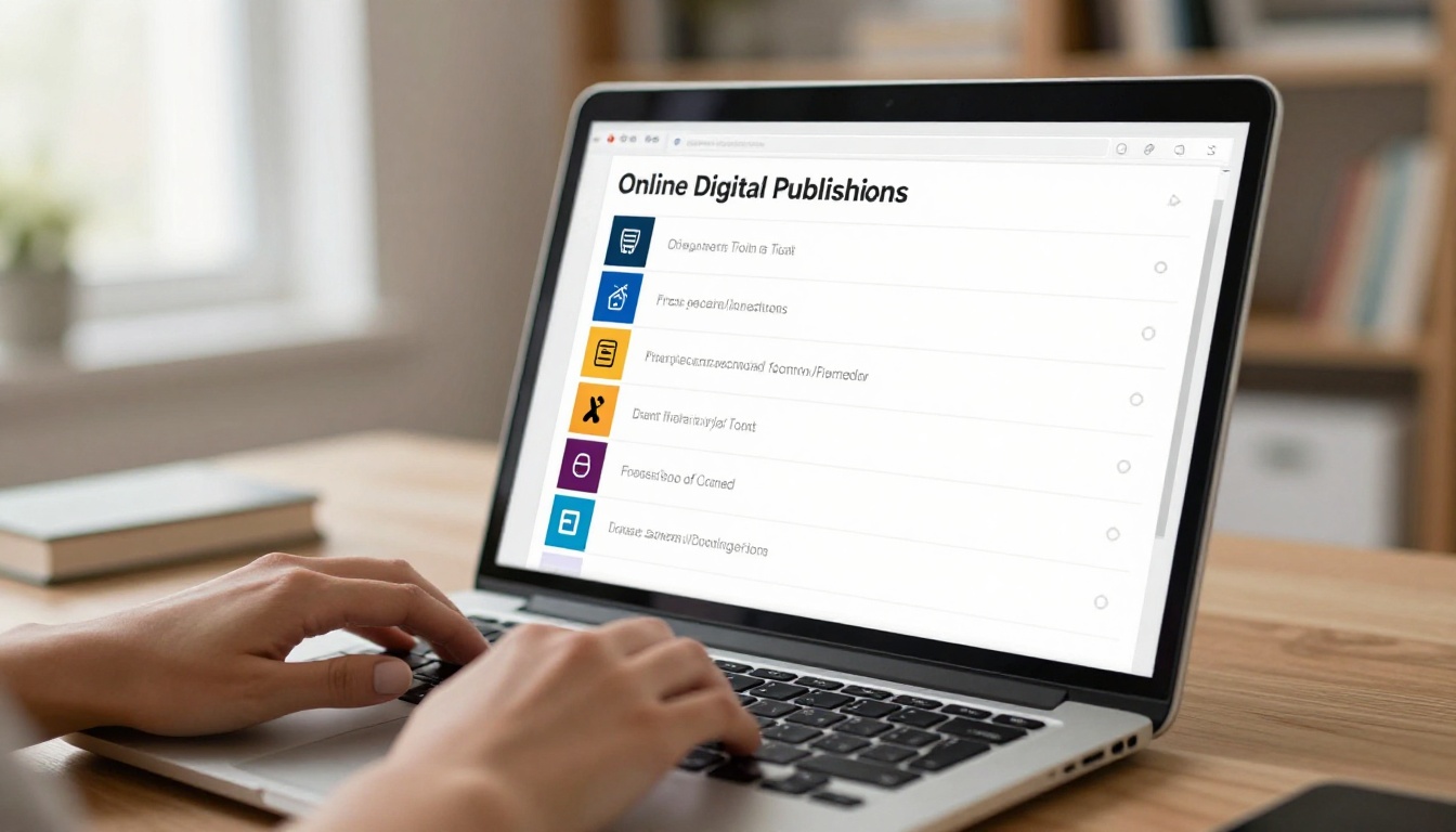 Professional reviewing digital publishing tools on laptop