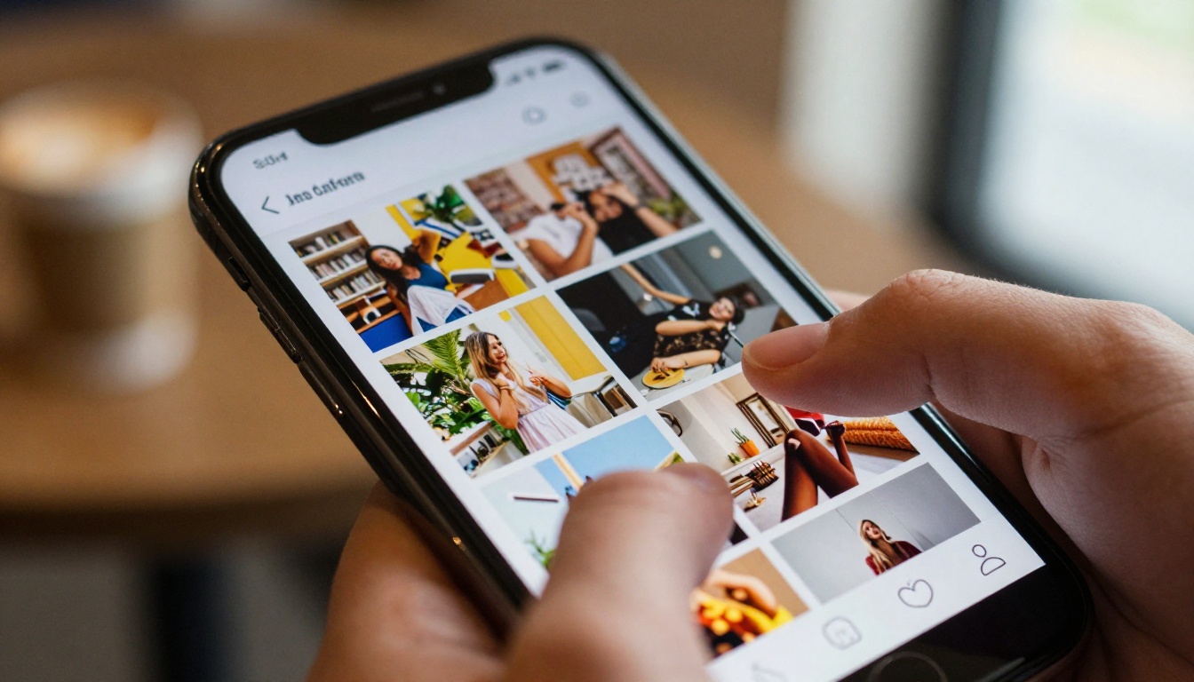 Smartphone screen showing digital magazine flipbook in coffee shop setting