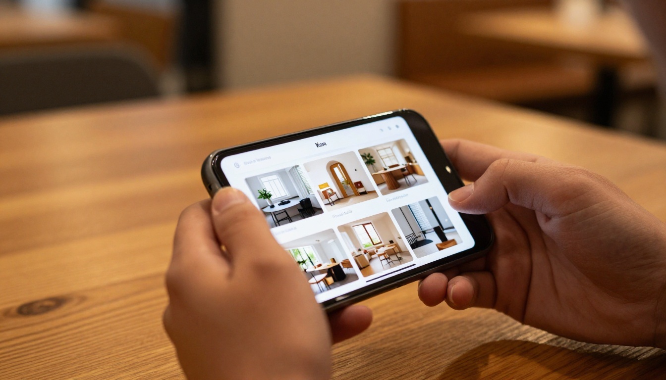 Person scrolling through digital product catalog on smartphone
