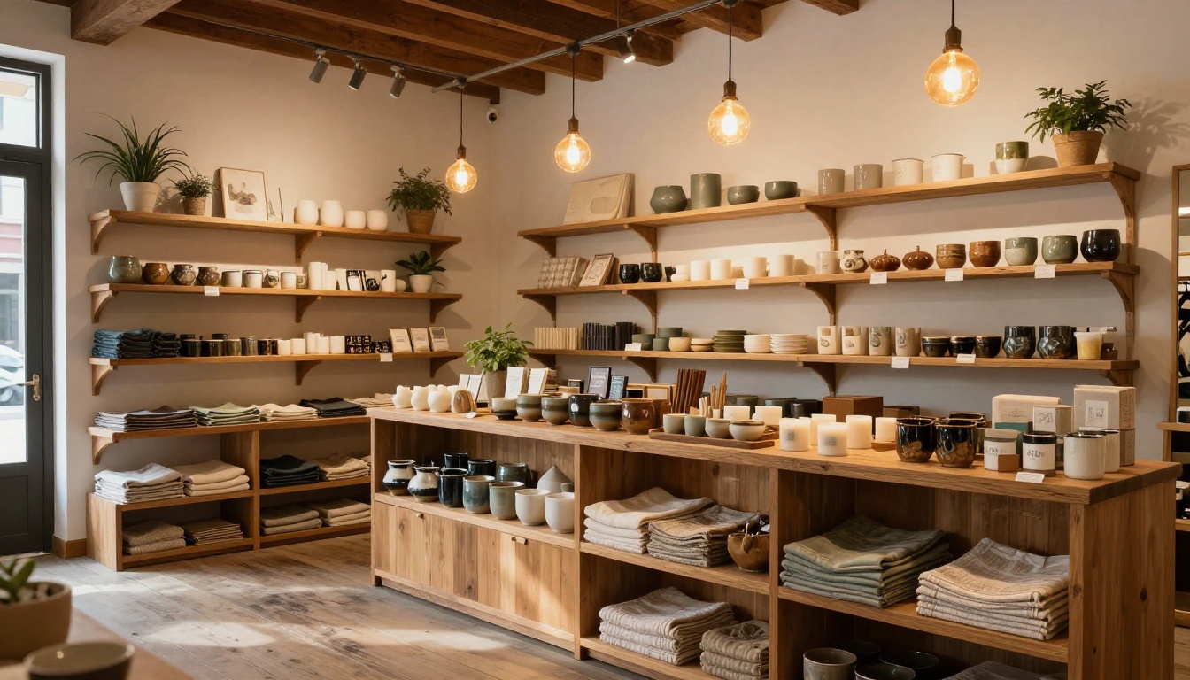 Boutique shop interior with organized artisan product display