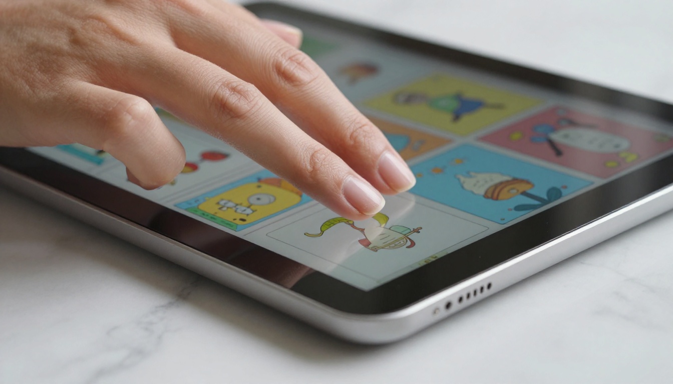 Hands interacting with flipbook pages on a tablet Hands interacting with flipbook pages on a tablet