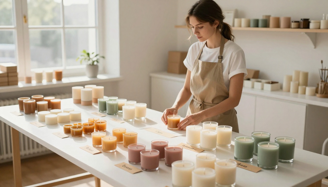 Handmade candles sorted into categories for an Etsy seller's product catalog Handmade candles sorted into categories for an Etsy seller's product catalog
