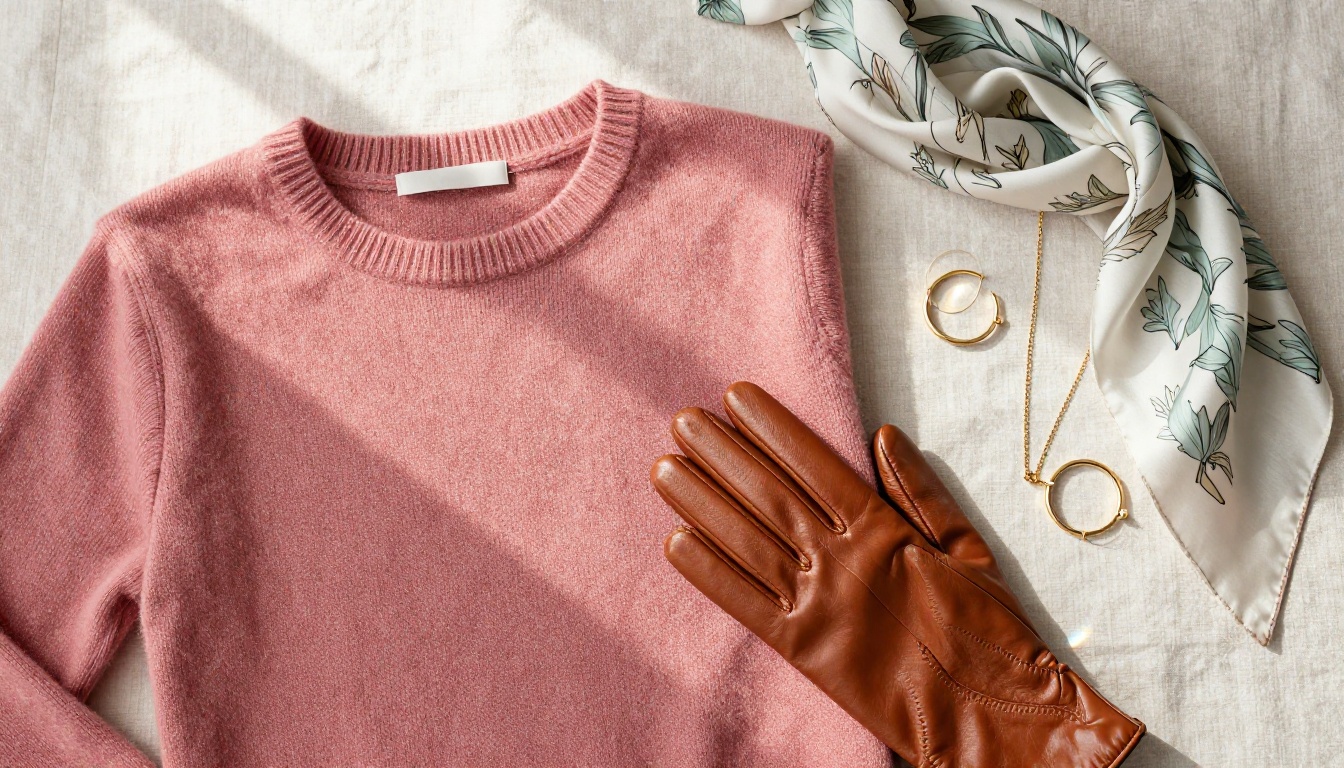 Styled flatlay of seasonal fashion accessories on bleached natural linen surface