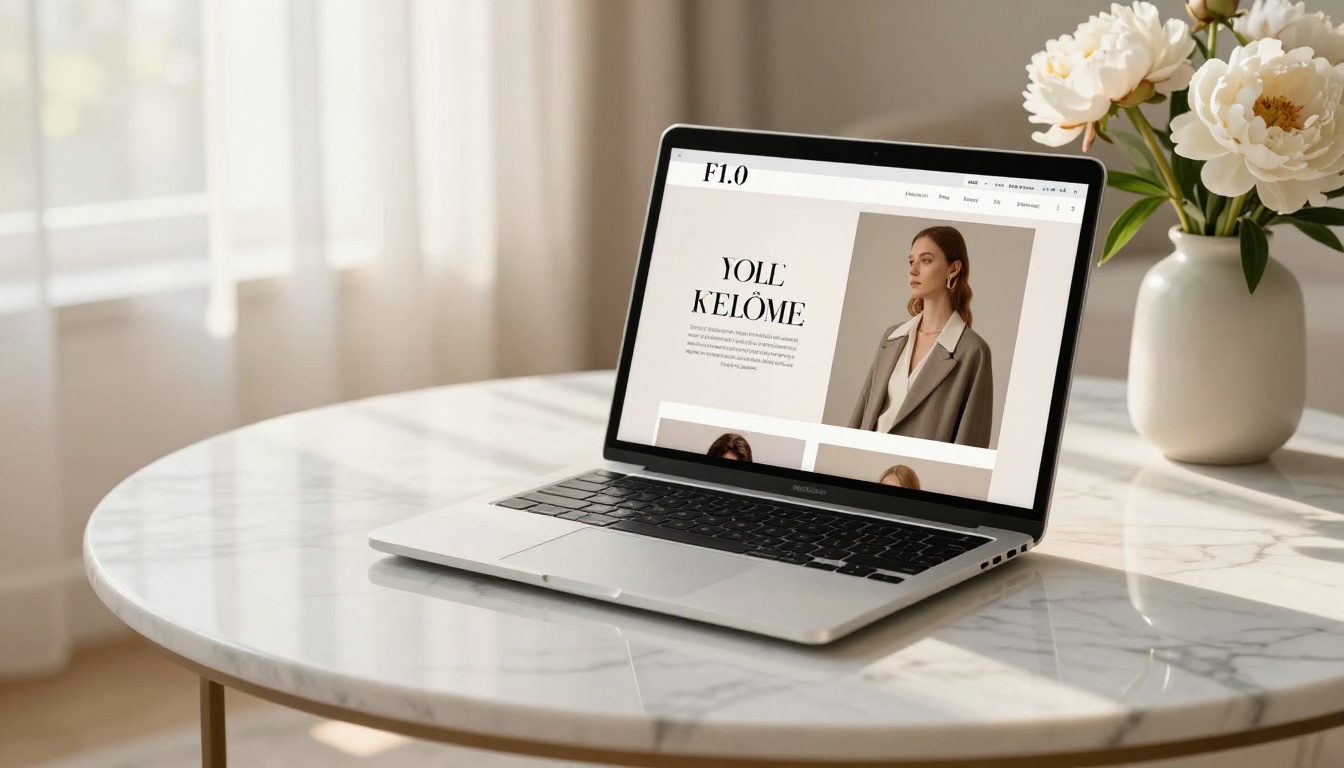 Digital lookbook displayed on an open laptop and tablet side by side on a marble coffee table