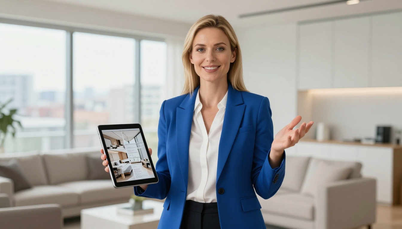 Real estate agent presenting a property brochure as an interactive digital flipbook