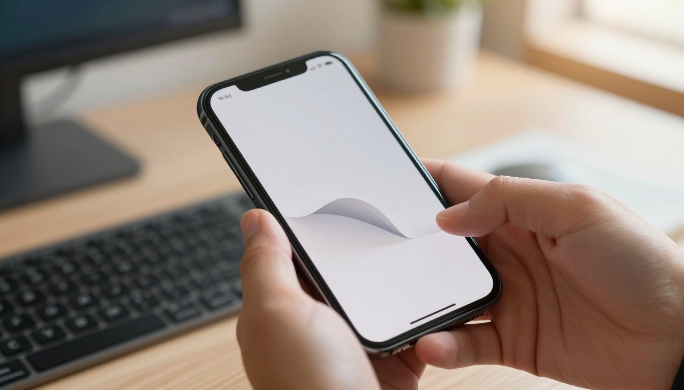 Hands holding a smartphone displaying a beautifully designed interactive digital brochure with a visible page-turn animation Hands holding a smartphone displaying a beautifully designed interactive digital brochure with a visible page-turn animation