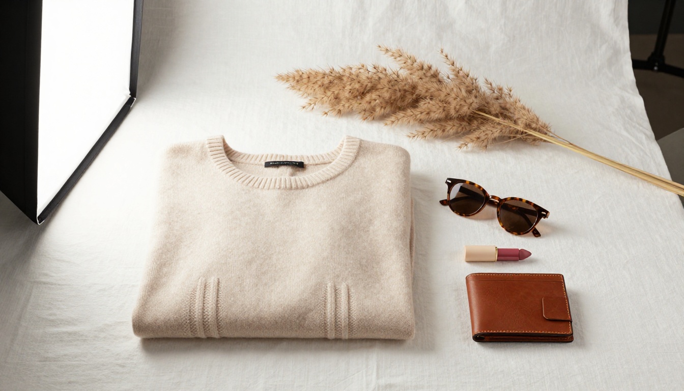 Fashion products styled in a flat-lay arrangement for a product lookbook shoot