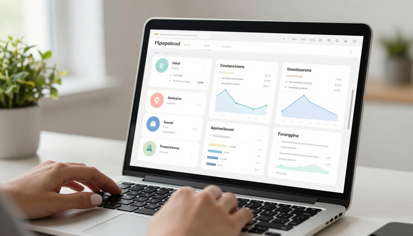 Analytics dashboard on laptop showing flipbook portfolio page metrics, view counts, and reader engagement charts