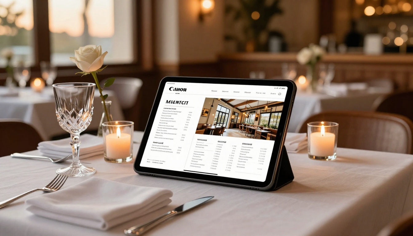 Restaurant table with iPad displaying digital brochure