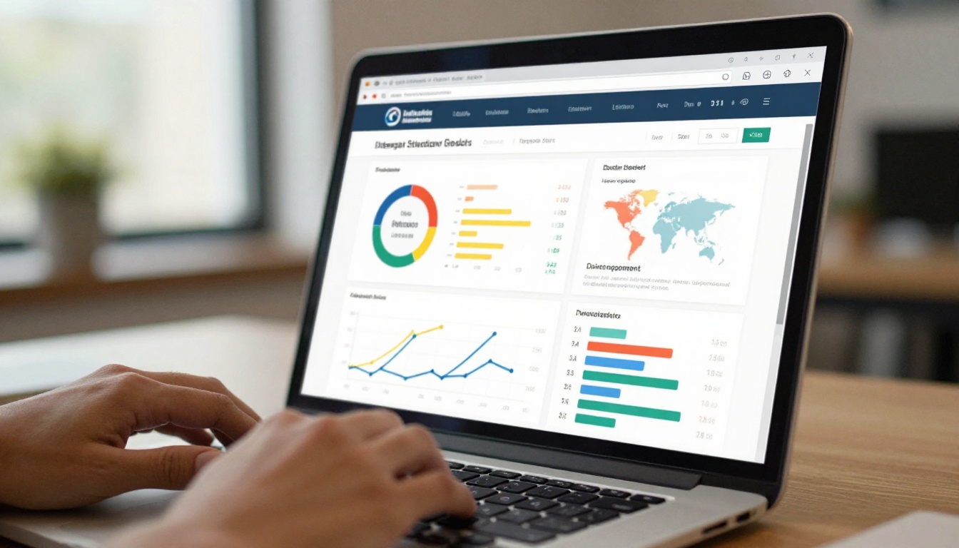 Analytics dashboard on laptop showing donor engagement metrics and page statistics