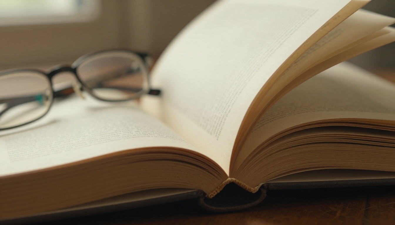 Close-up of vintage book pages mid-turn with natural warm window light