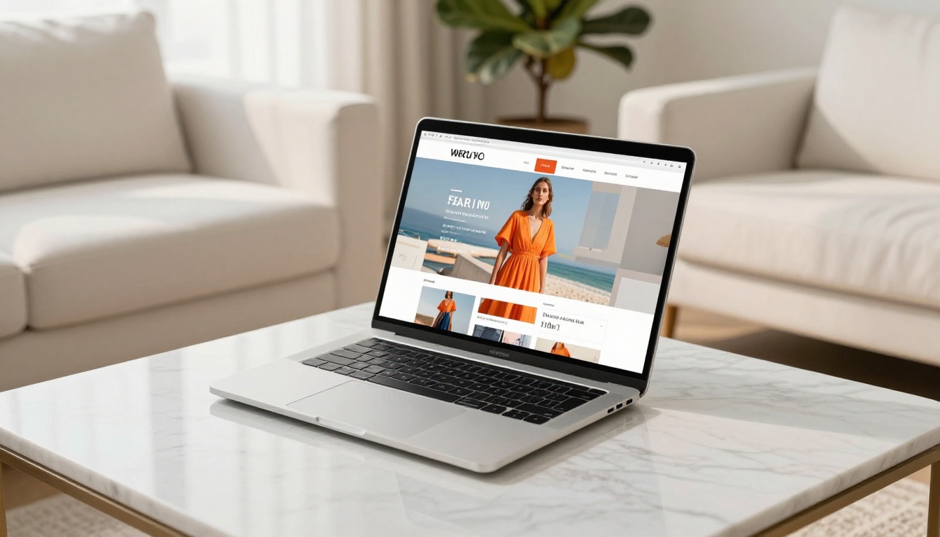 Digital lookbook displayed on a laptop in a modern living space