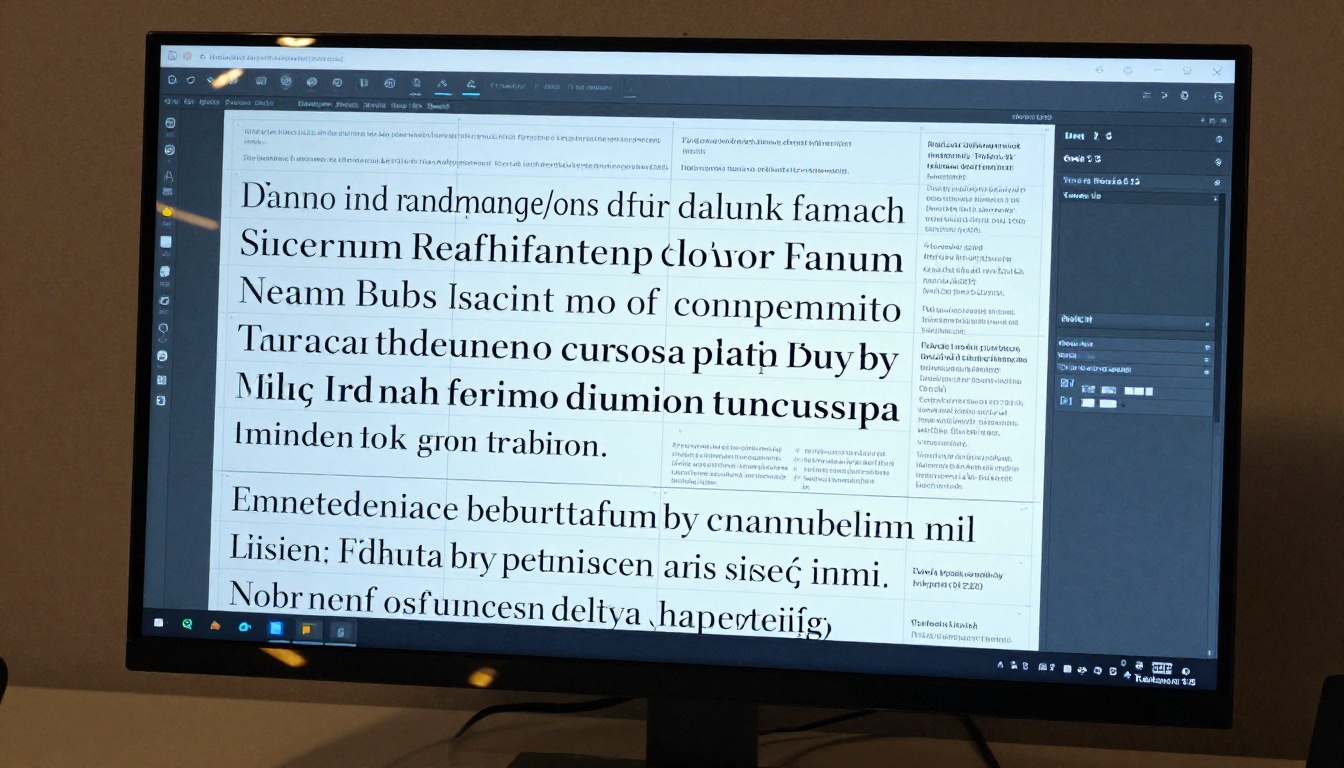 Typography and grid layout displayed on a professional designer's monitor