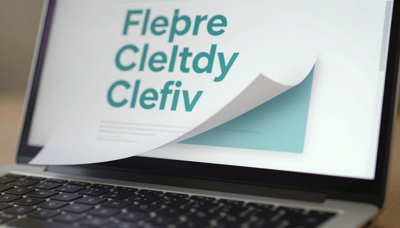 Close-up of laptop screen displaying interactive digital flipbook mid-page-turn with teal branding