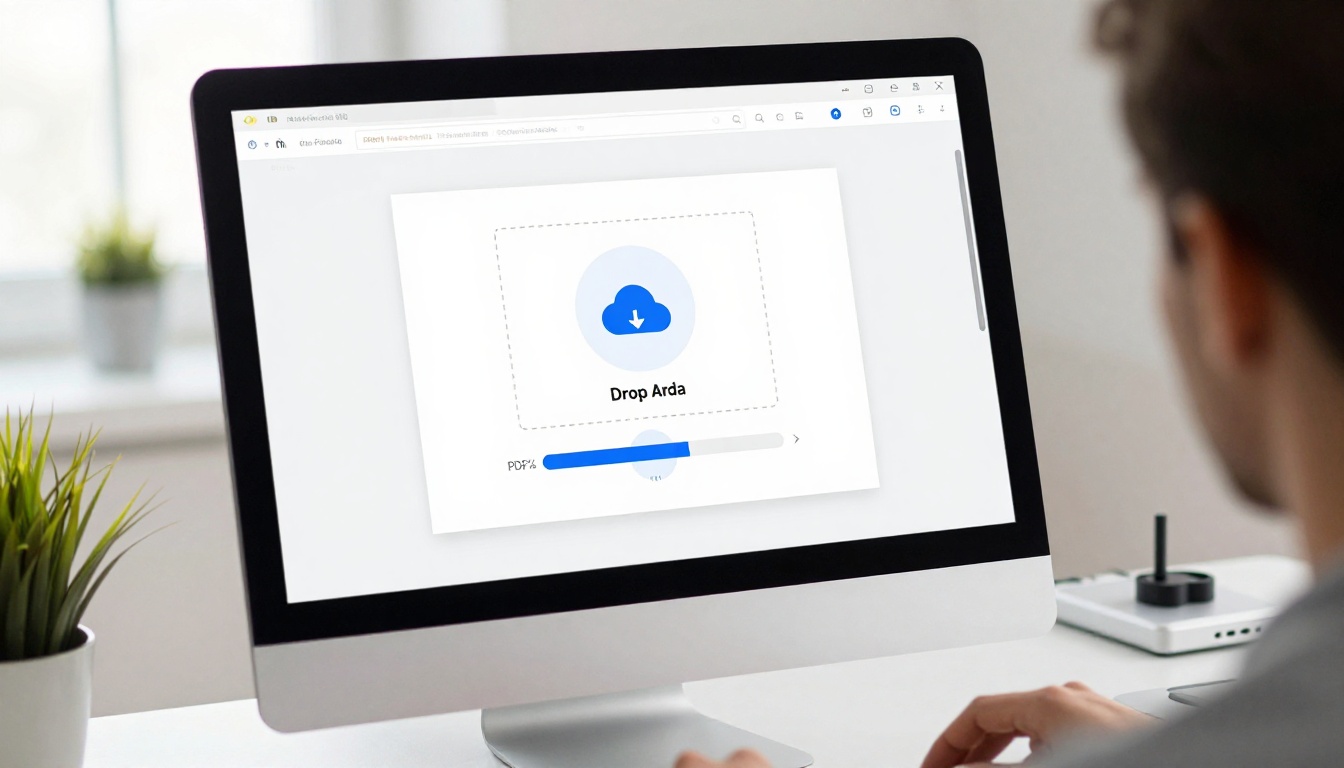 Web-based flipbook upload interface showing PDF drag-and-drop zone with upload progress