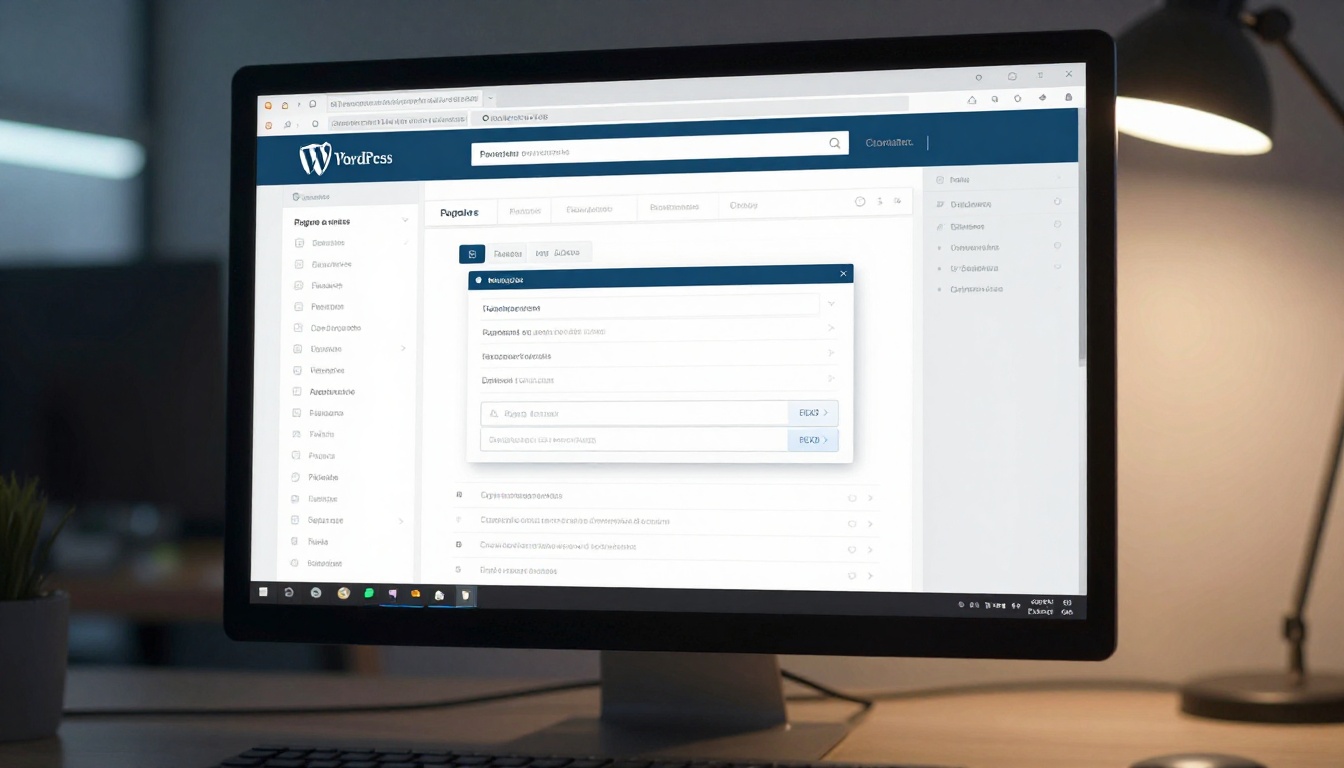 Close-up side angle of a WordPress admin dashboard displayed on a desktop monitor