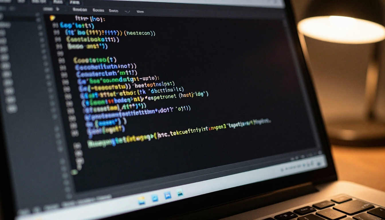Macro close-up of a laptop screen displaying HTML iFrame embed code with syntax highlighting