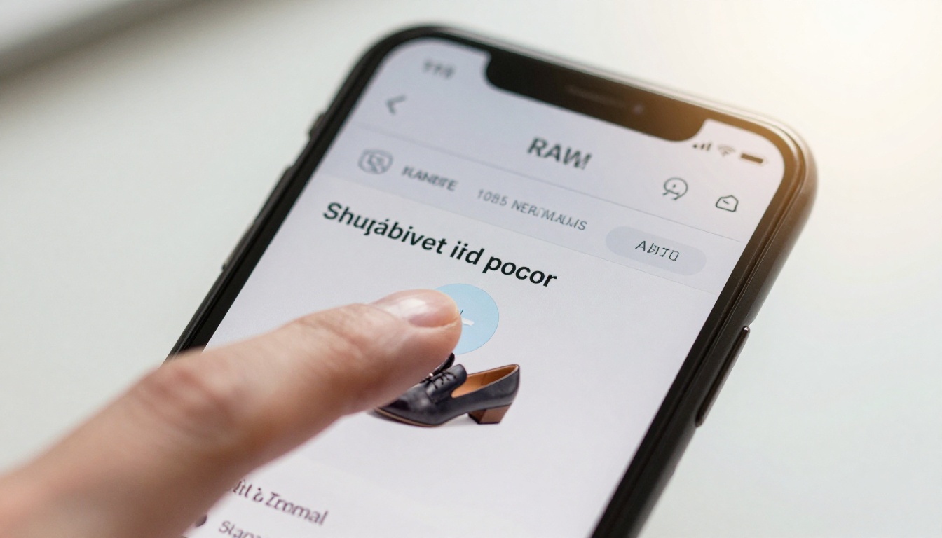 Smartphone showing shoppable catalog app with add to cart button Smartphone showing shoppable catalog app with add to cart button