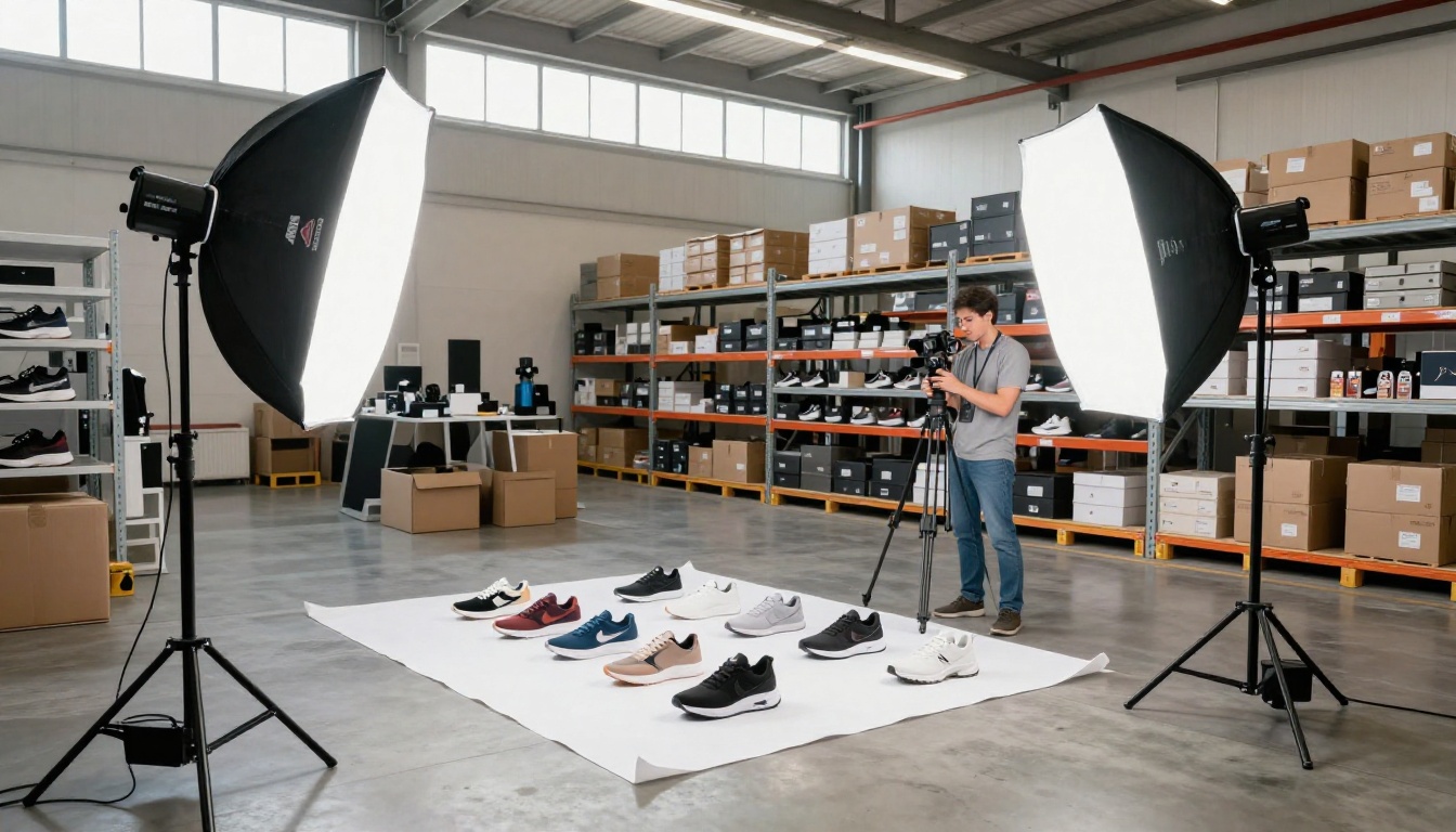 E-commerce product photography studio with professional lighting setup E-commerce product photography studio with professional lighting setup