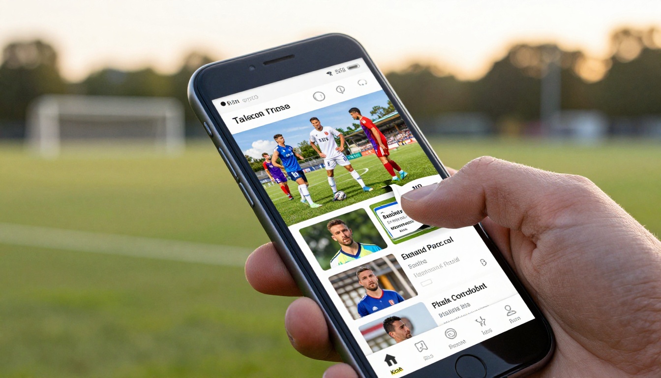 Smartphone held in hand showing a digital sports flipbook with roster page visible