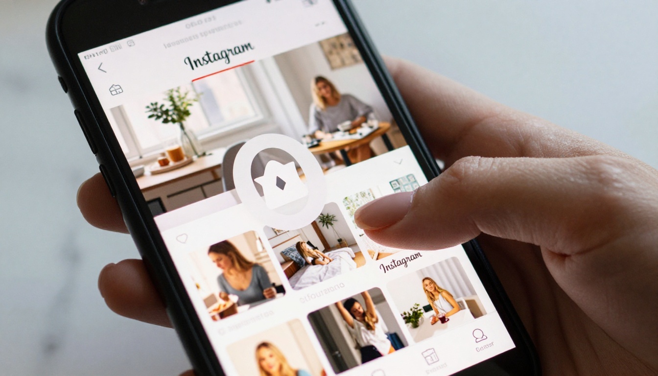 Close-up of smartphone showing Instagram Stories interface with link sticker overlay