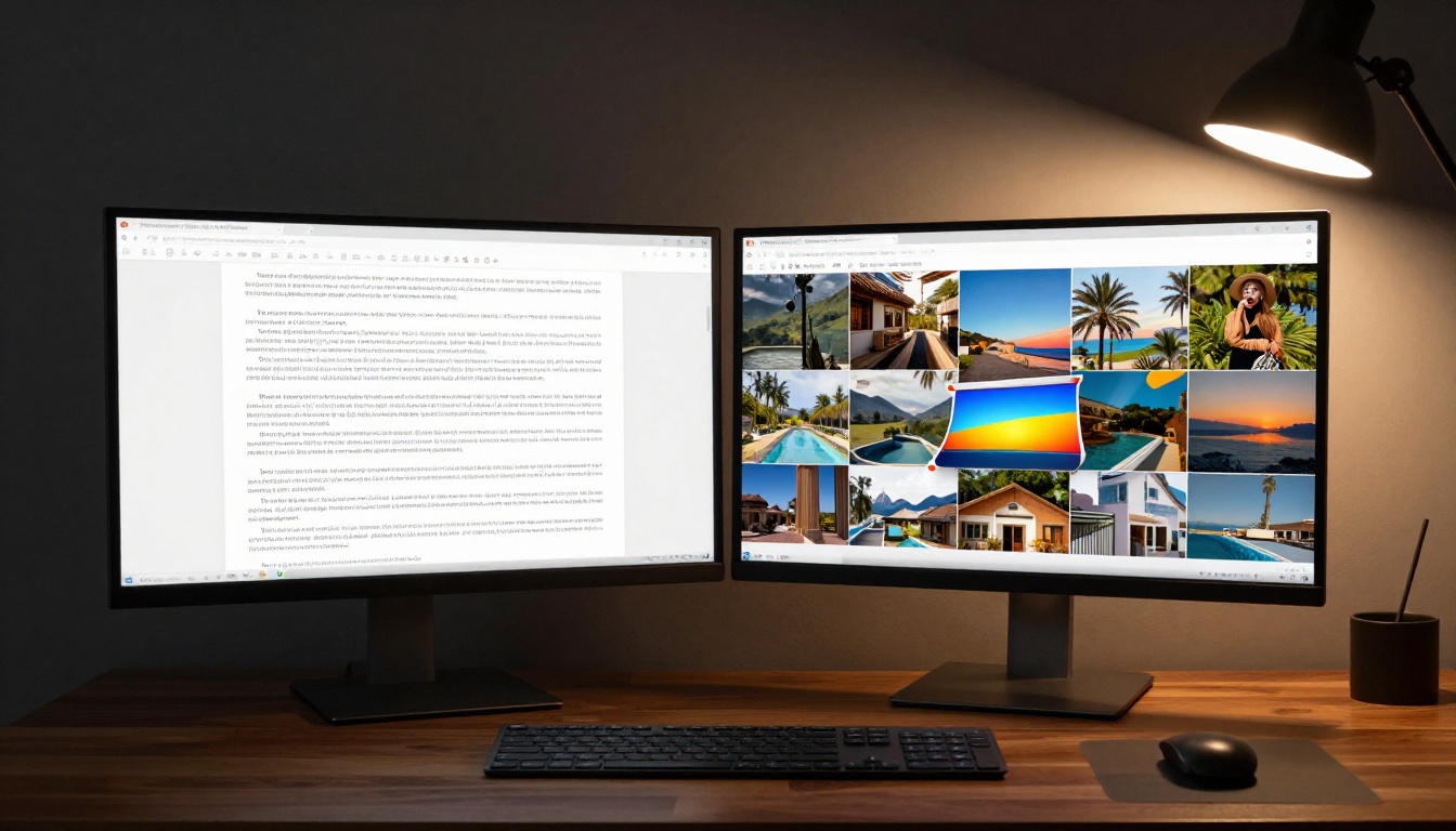 Side-by-side comparison on dual monitors: flat PDF on the left vs a vivid interactive flipbook on the right Side-by-side comparison on dual monitors: flat PDF on the left vs a vivid interactive flipbook on the right