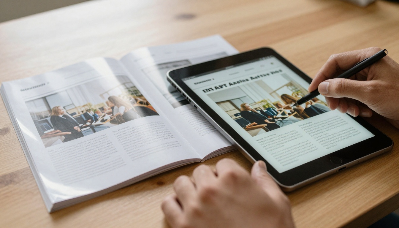 Printed brochure versus digital interactive brochure comparison side by side Printed brochure versus digital interactive brochure comparison side by side