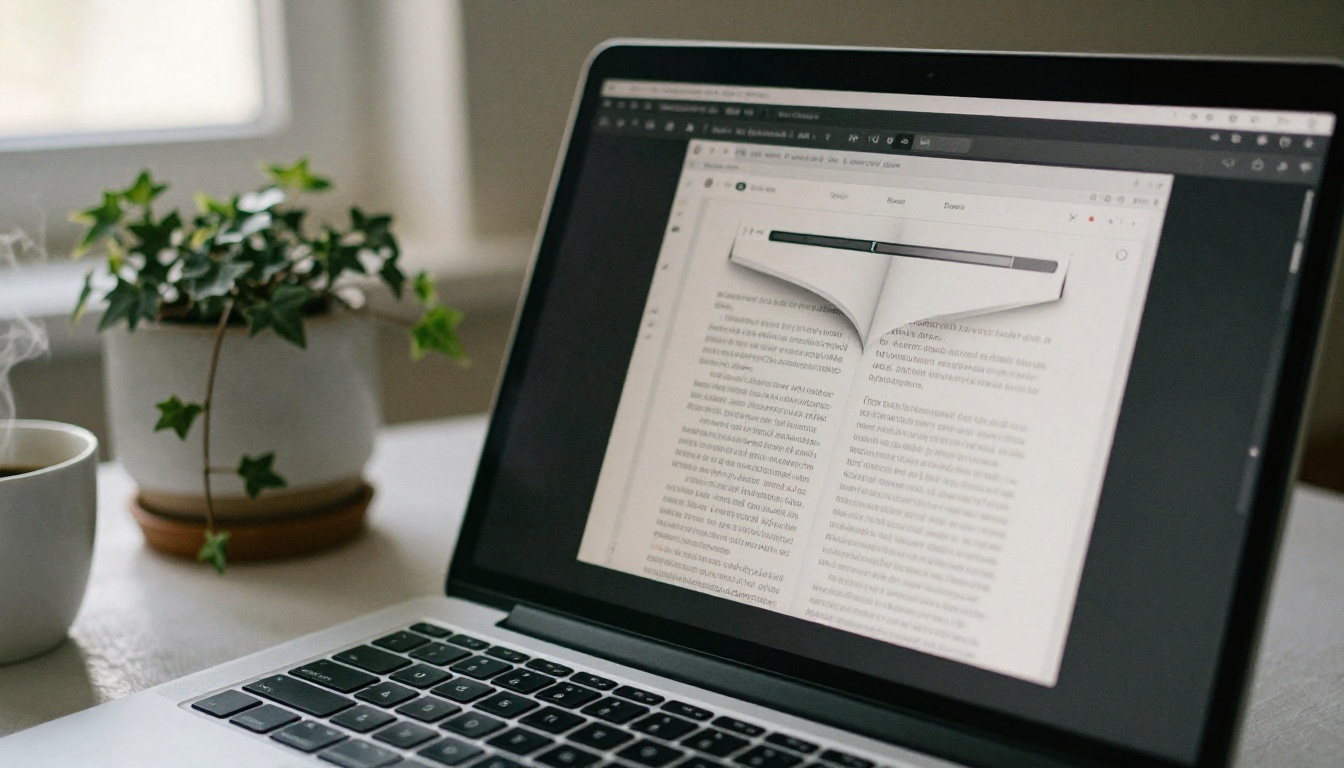 Laptop screen showing a PDF document mid-conversion into a beautifully formatted flipbook