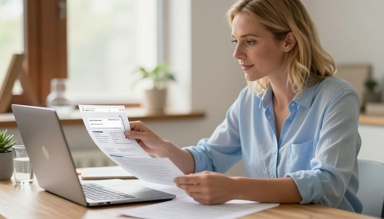 Woman uploading a PDF file to a web application on her laptop with a satisfied expression Woman uploading a PDF file to a web application on her laptop with a satisfied expression
