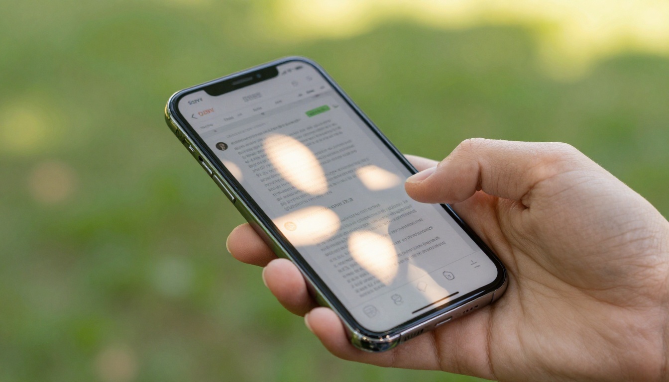 Person holding a smartphone outdoors in a sunlit park, uploading a PDF document to a browser flipbook tool