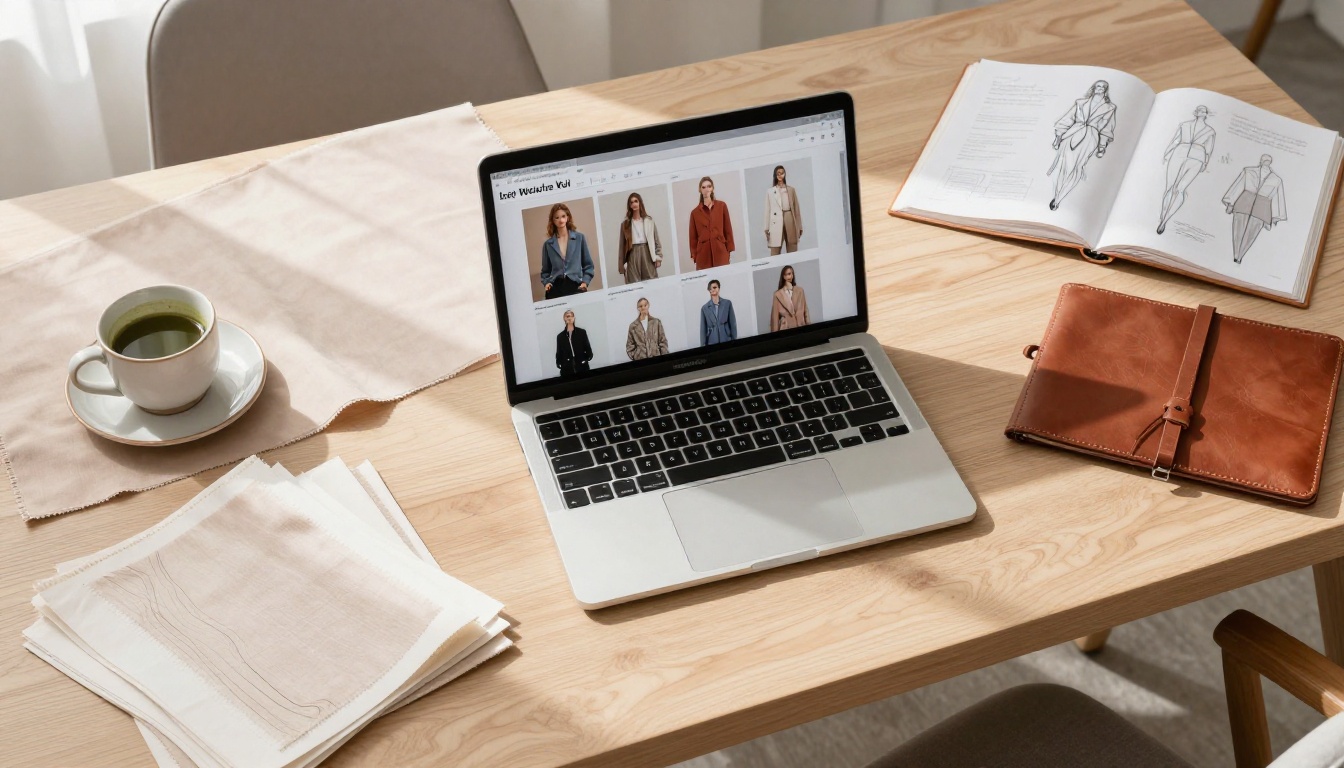Fashion designer reviewing digital catalog at creative workspace