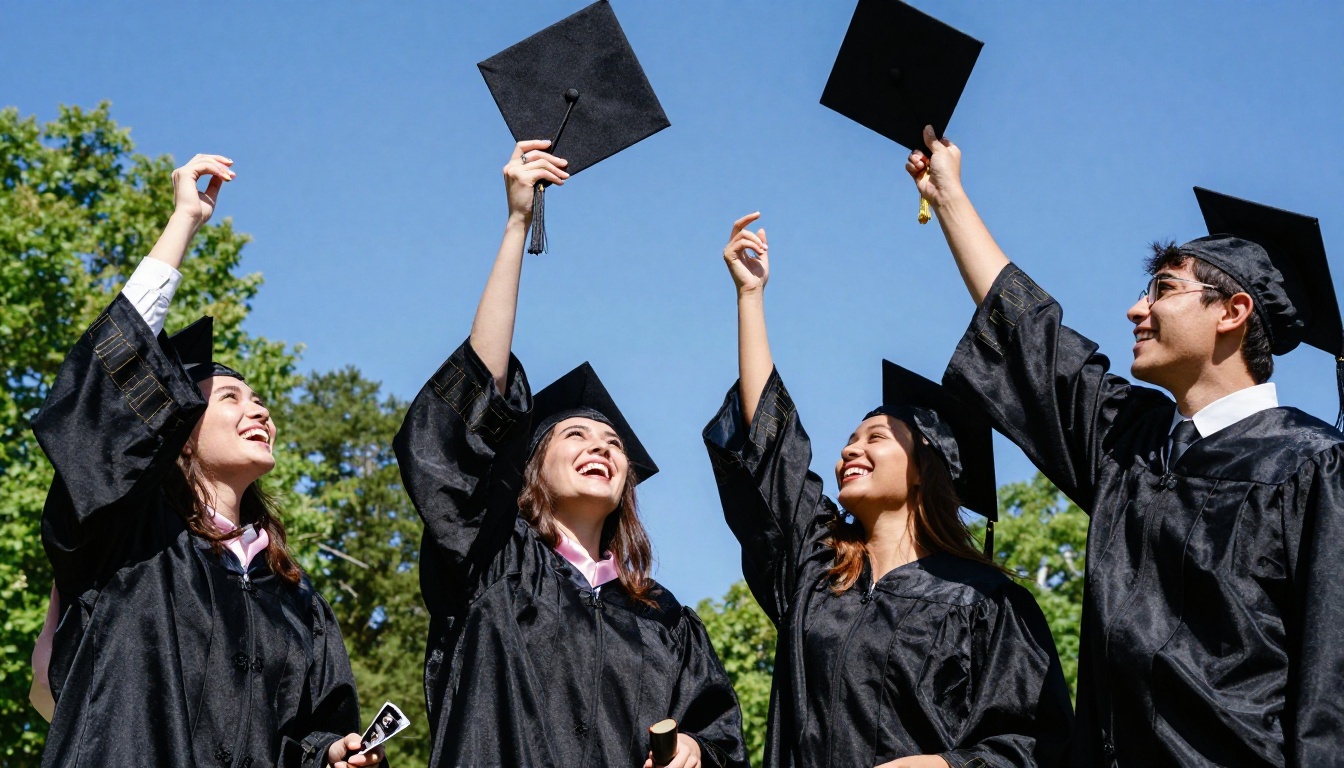 College graduates tossing caps in celebration